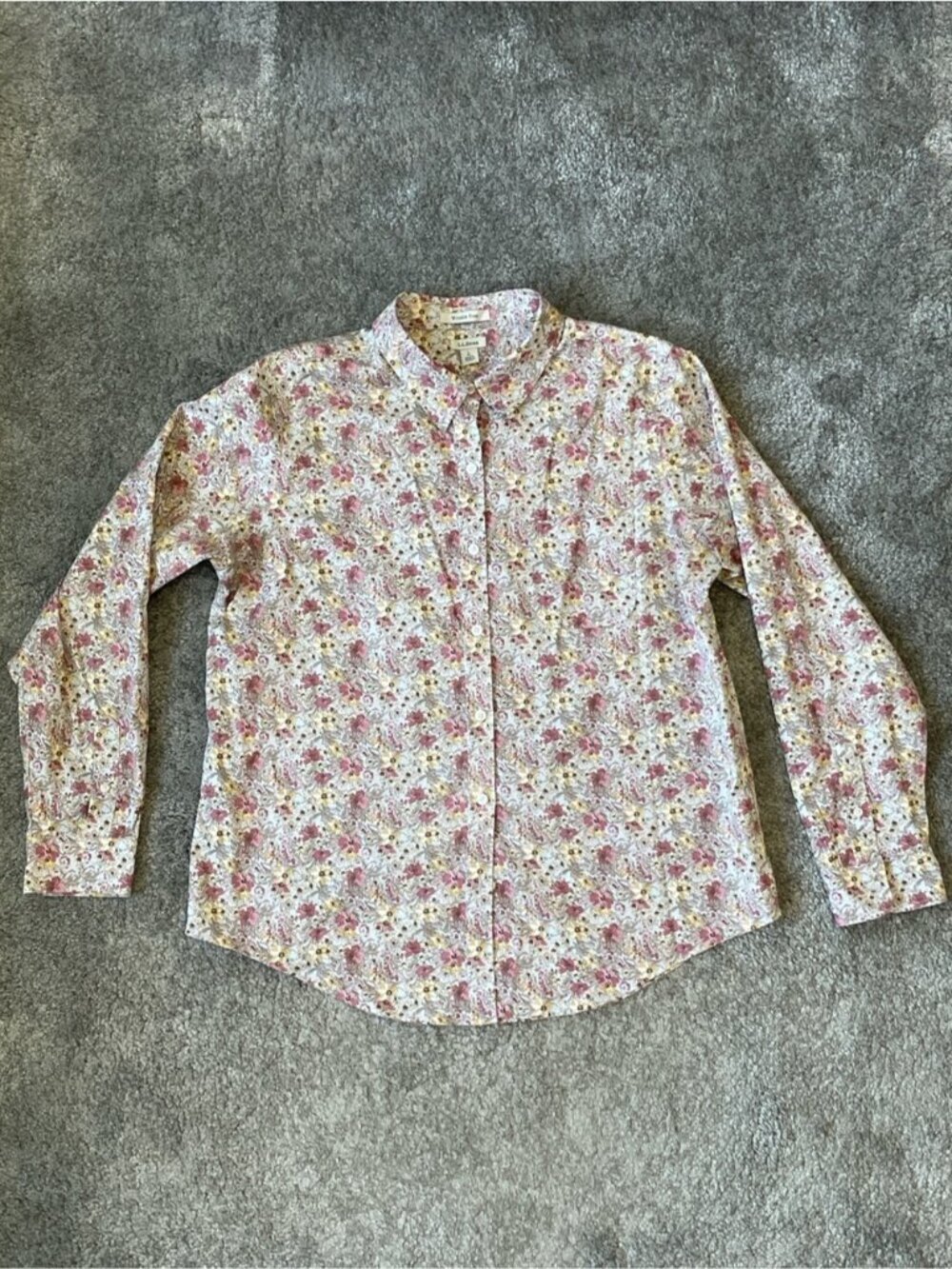 EC L.L. Bean Women's Wrinkle-Free Button Down Shirt -Pink / Yellow - Size Large